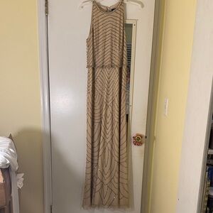 Adrianna Papell Gold Sequin Maxi Dress